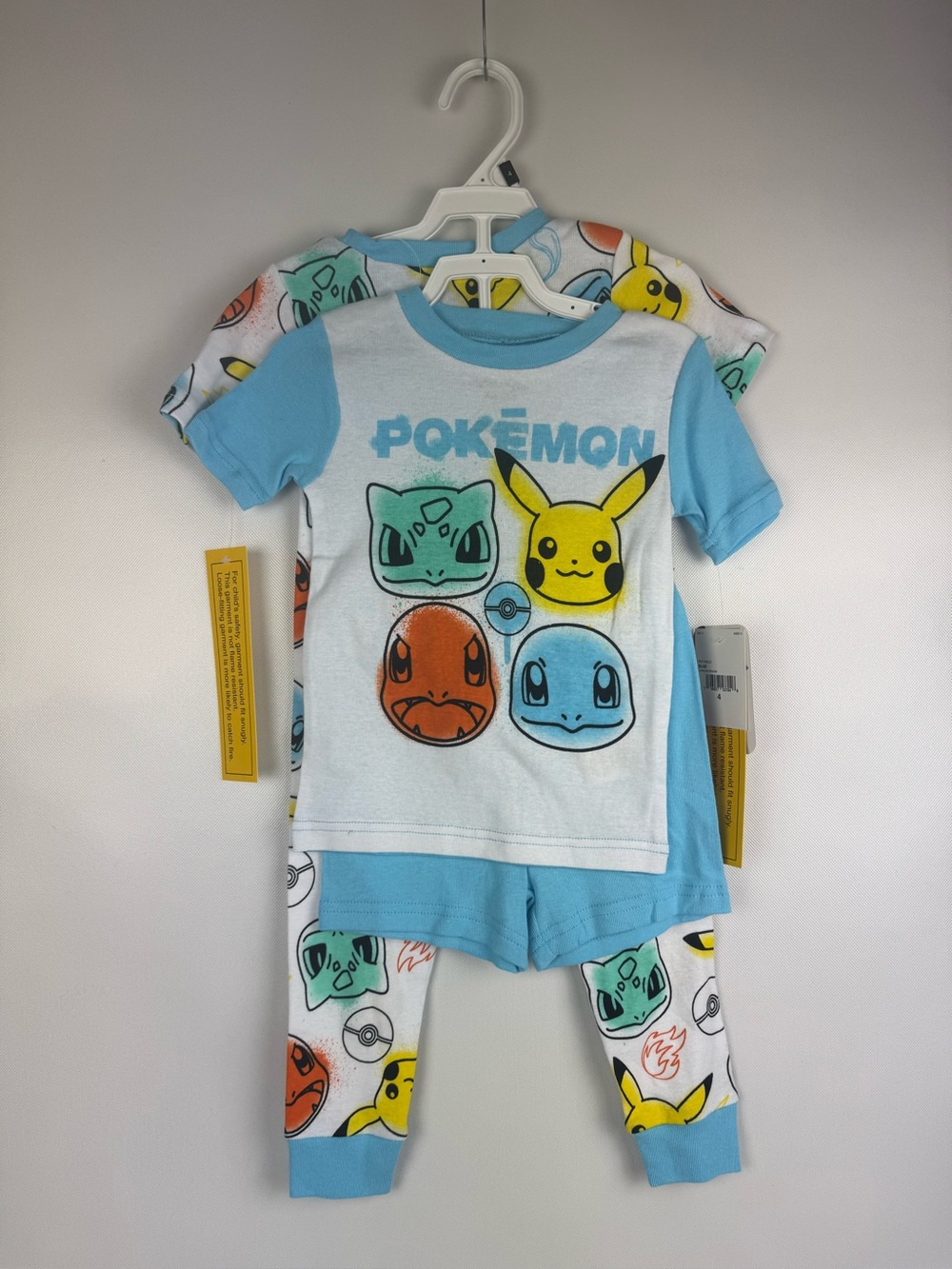 Pokรฉmon Kids Light Blue Pajama Set with 2 tops, 1 pant and 1 short. NWT